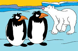 Pingwini i niedźwiedź polarny